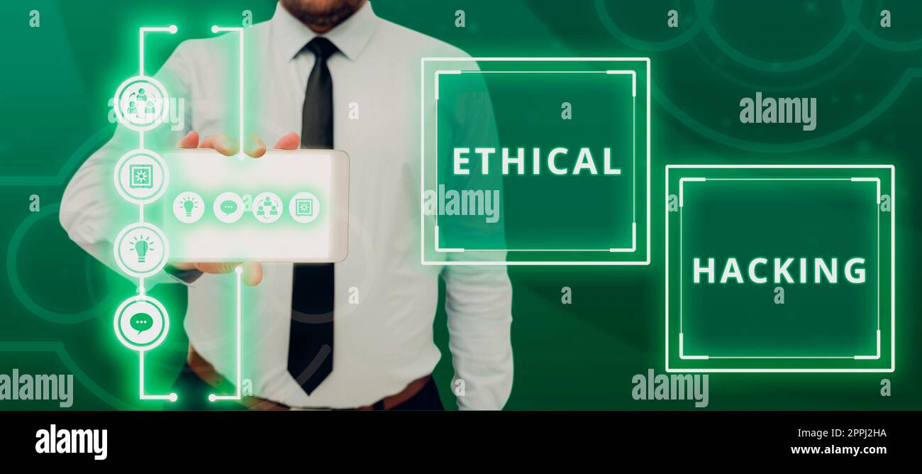 Schreiben mit Text Ethical Hacking. Unternehmen zeigen einen rechtlichen Versuch, ein Netzwerk für Penetrationstests zu knacken Stockfoto