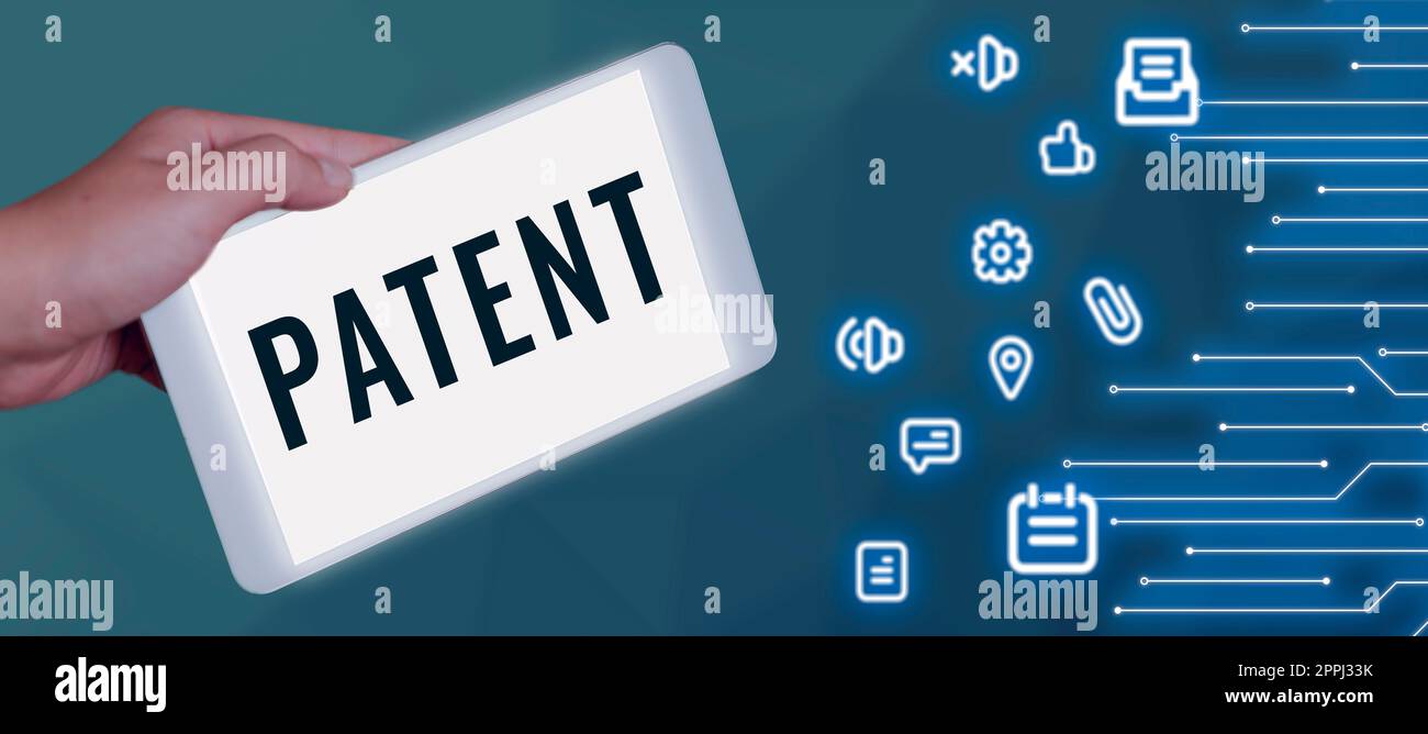 Schreiben mit Text Patent. Business-Ansatz intellektualproperty, die Eigentümer rechtliche Recht gibt, hat das alleinige Recht Stockfoto