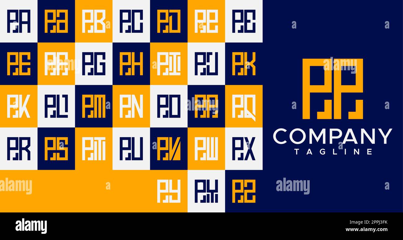 Einfaches, quadratisches P-Logo-Design mit Linien. Abstrakte Box PP-P-Logo-Vektor. Stock Vektor