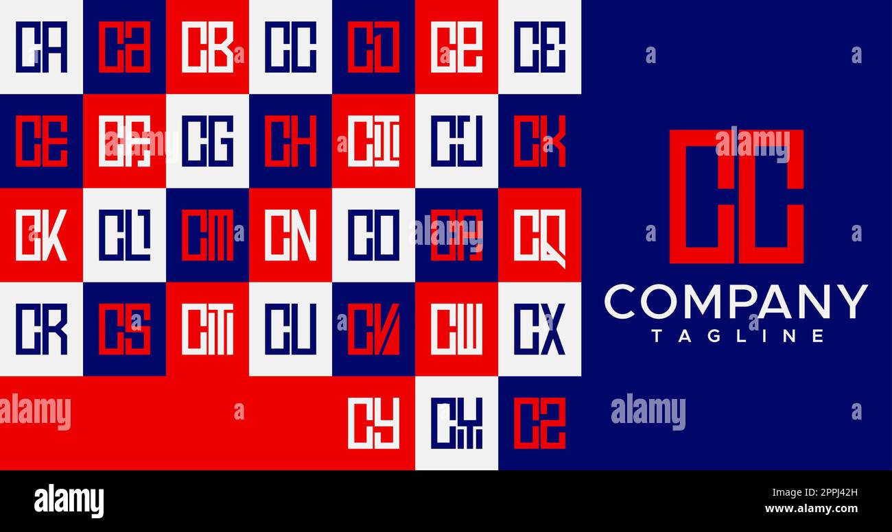 Schlichtes Design mit quadratischem C-Logo. Abstrakter CC-C-Buchstabe-Logo-Vektor. Stock Vektor