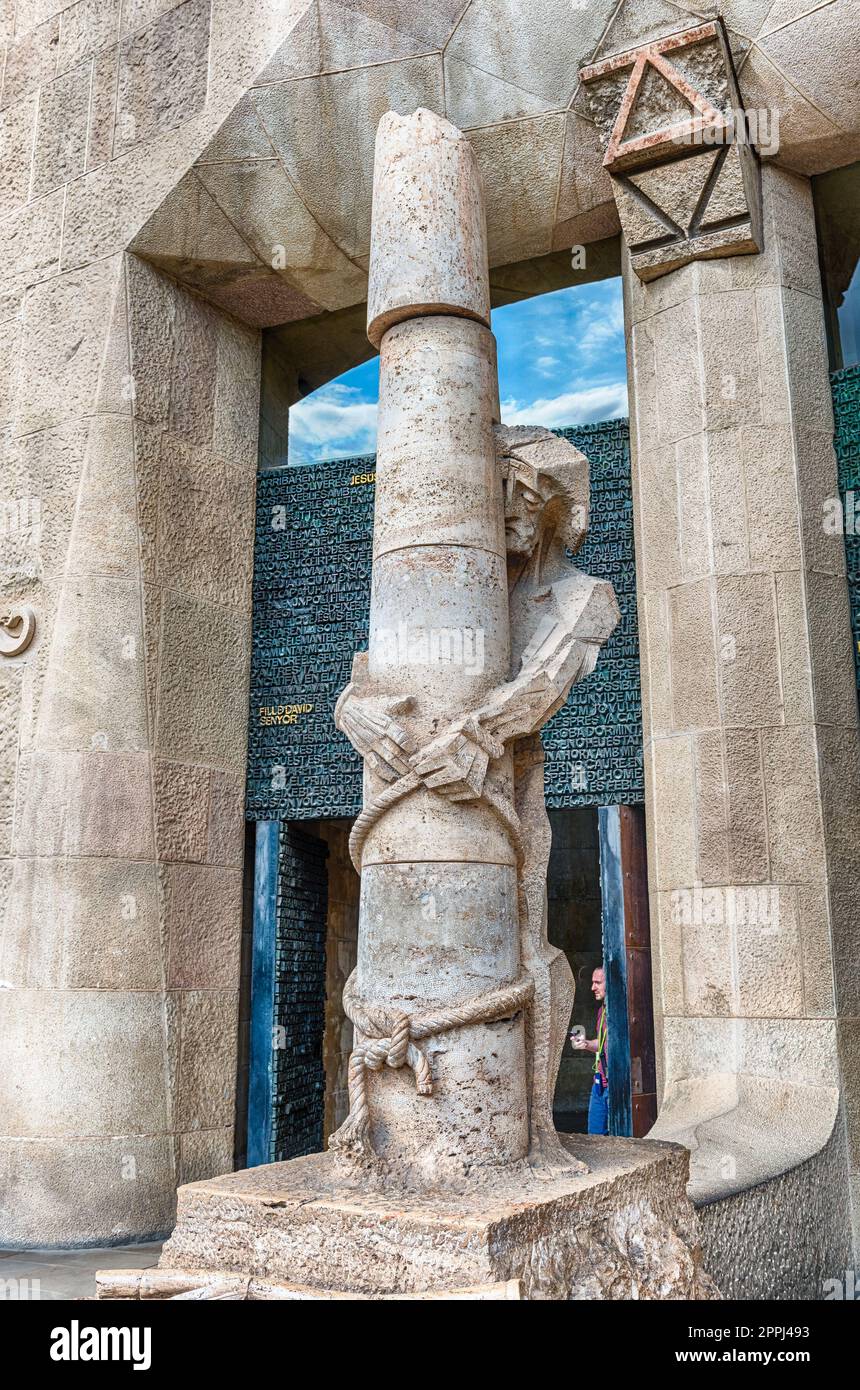 Details der Passionsfassade, Sagrada Familia, Barcelona, Katalonien, Spanien Stockfoto