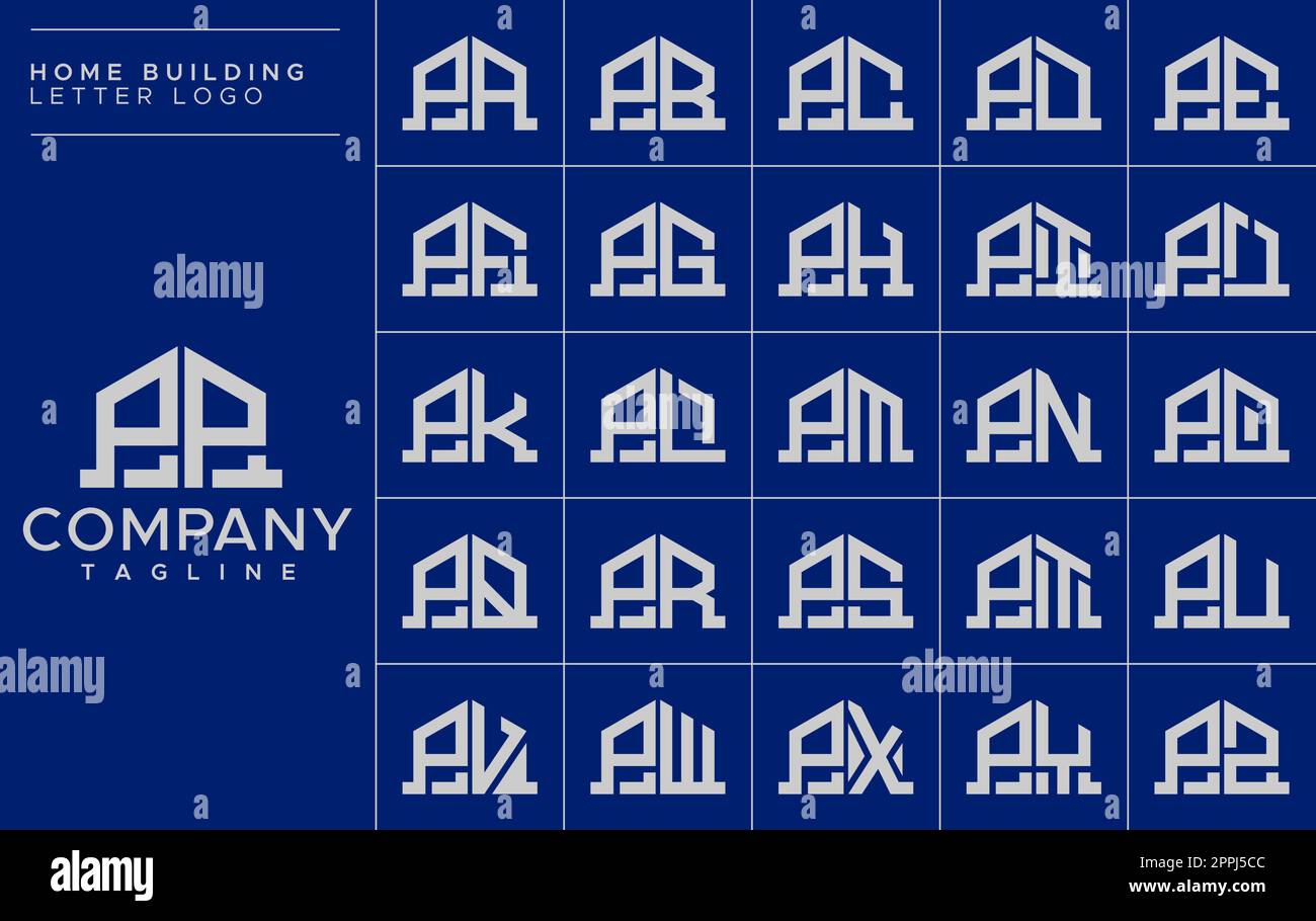 Minimalistisches Design-Vorlagenset mit dem Buchstaben P für Zuhause. Logo-Vektor mit PP-P-Buchstaben des Hauses Stock Vektor