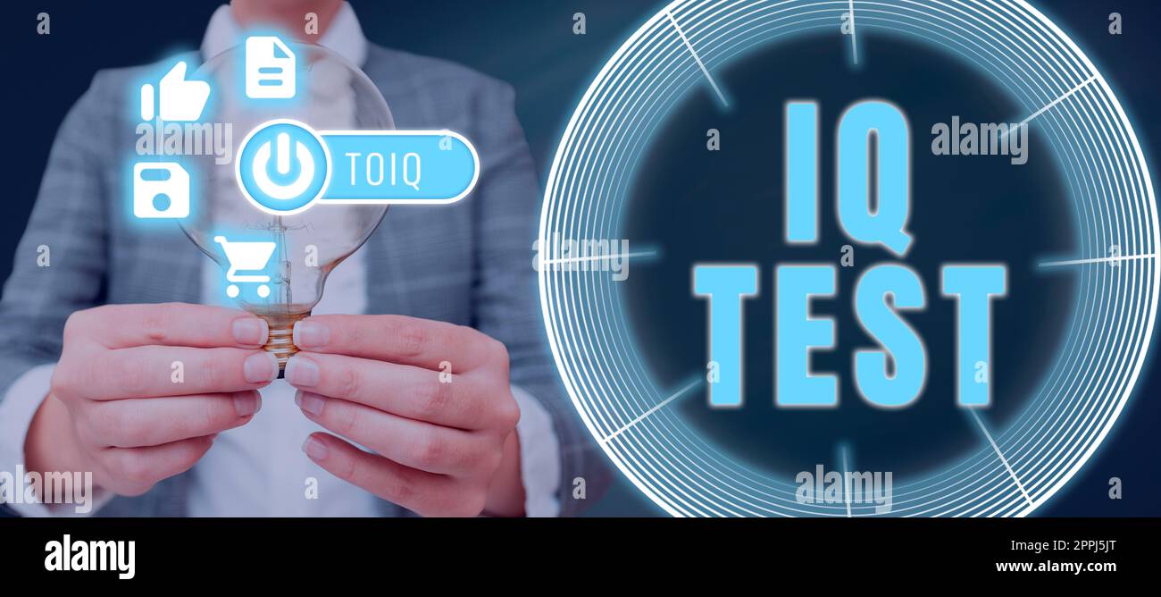 Inspiration mit Zeichen-IQ-Test. Business Showcase Versuch, Ihre kognitiven Fähigkeiten zu messen, menschliche Intelligenz zu beurteilen Stockfoto