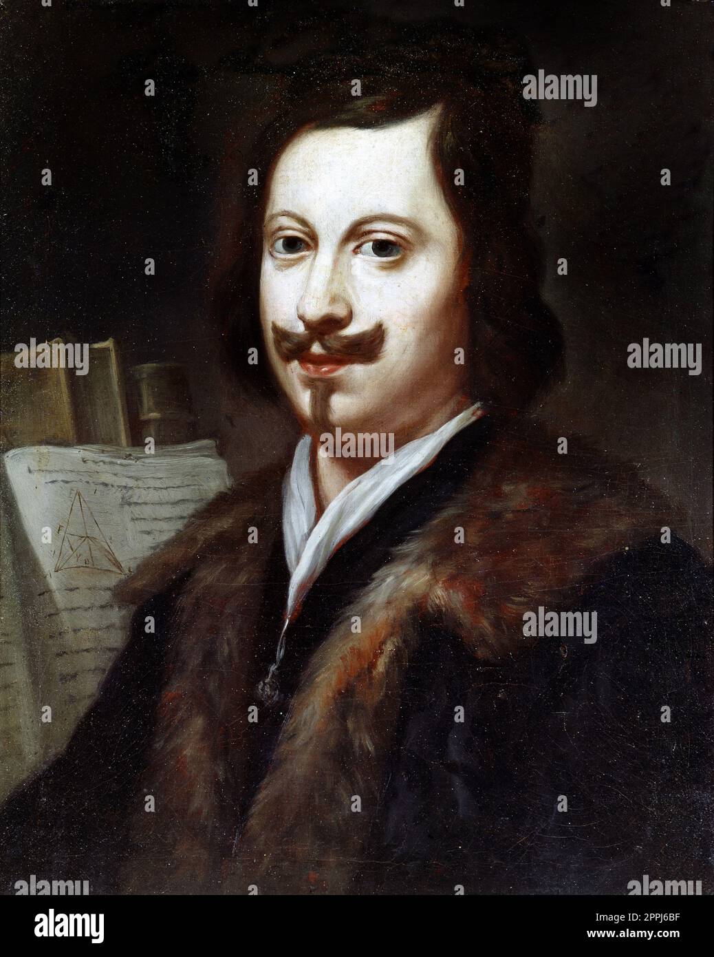 Portrait d'Evangelista Torricelli ou Toricelli (1608-1647), Physiker italien. Anonyme Peinture. Kollektion privé Stockfoto