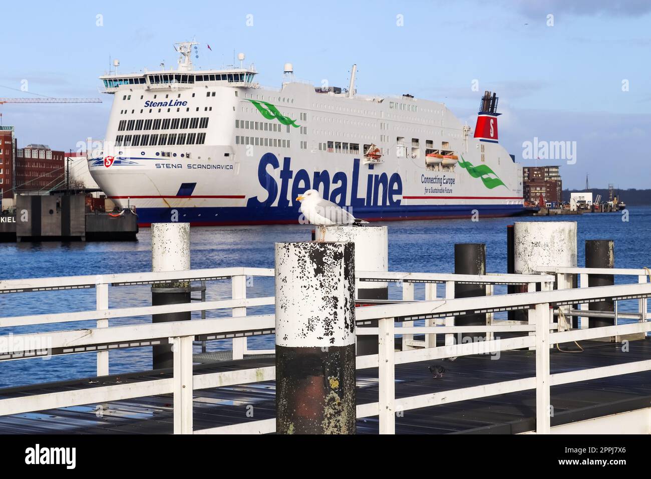 Kiel, Deutschland - 27. Dezember 2022: Die Fähre von Frau Stena Scandinavica legte im Hafen von Kiel an. Stockfoto