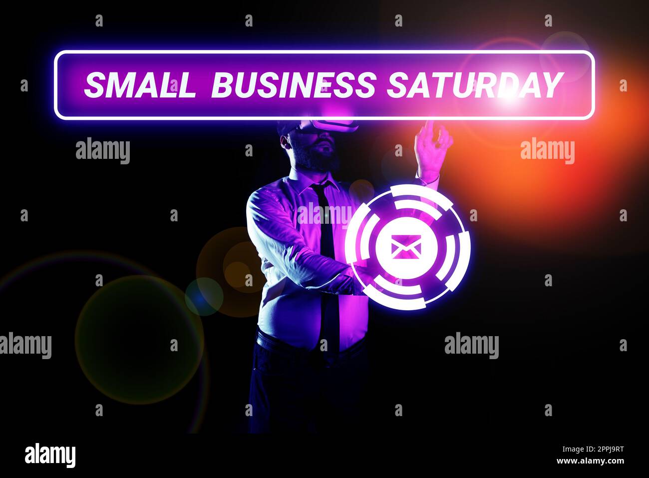 Inspiration mit Schild Small Business Saturday. Geschäftsidee, amerikanischer Einkaufsurlaub am Samstag Stockfoto