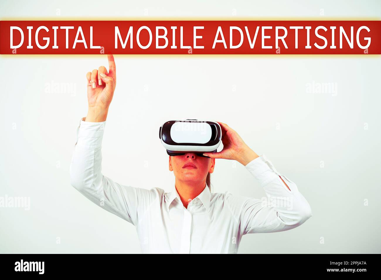 Inspiration für die digitale mobile Werbung von Signage. Digitalisierte Inhalte, die über das Internet übertragen werden können Stockfoto