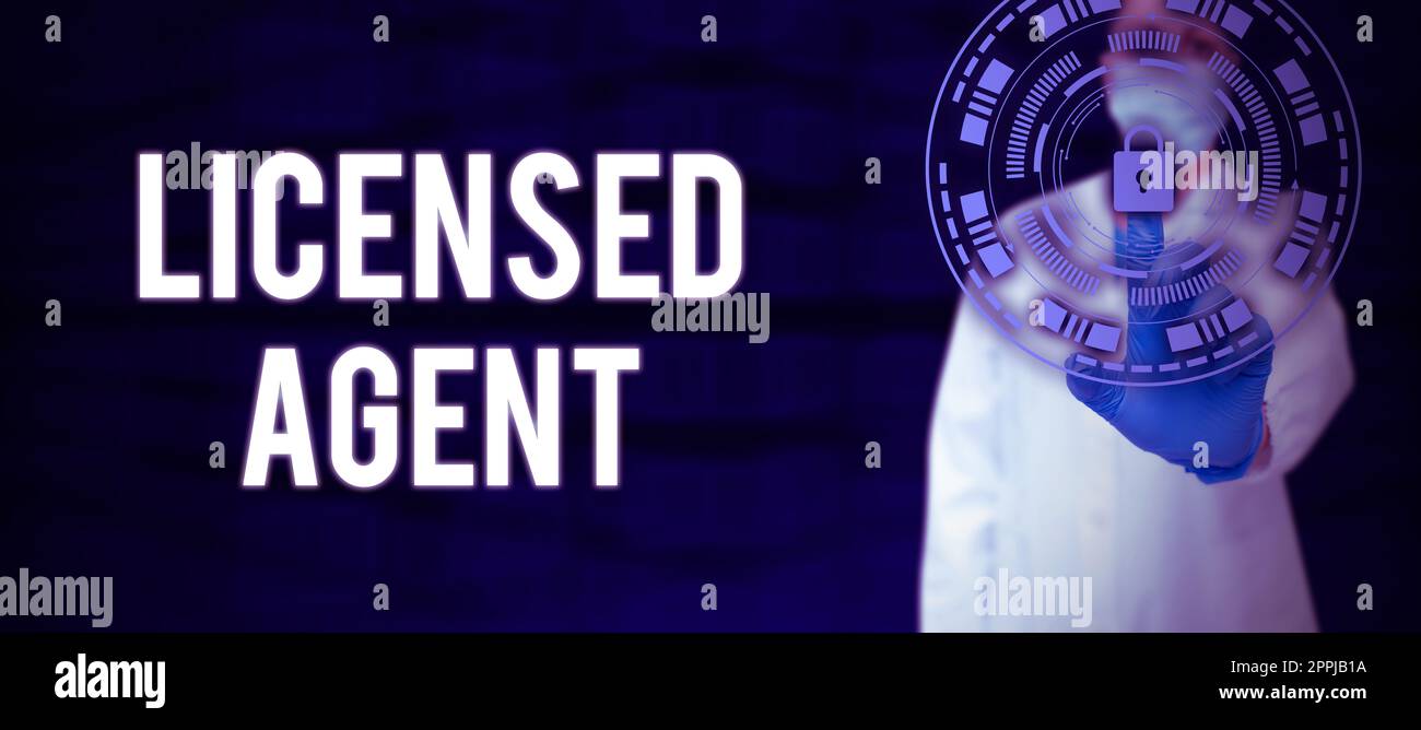 Handschriftliches Schild „Licensed Agent“. Internetkonzept autorisierter und akkreditierter Verkäufer von Versicherungspolicen Stockfoto