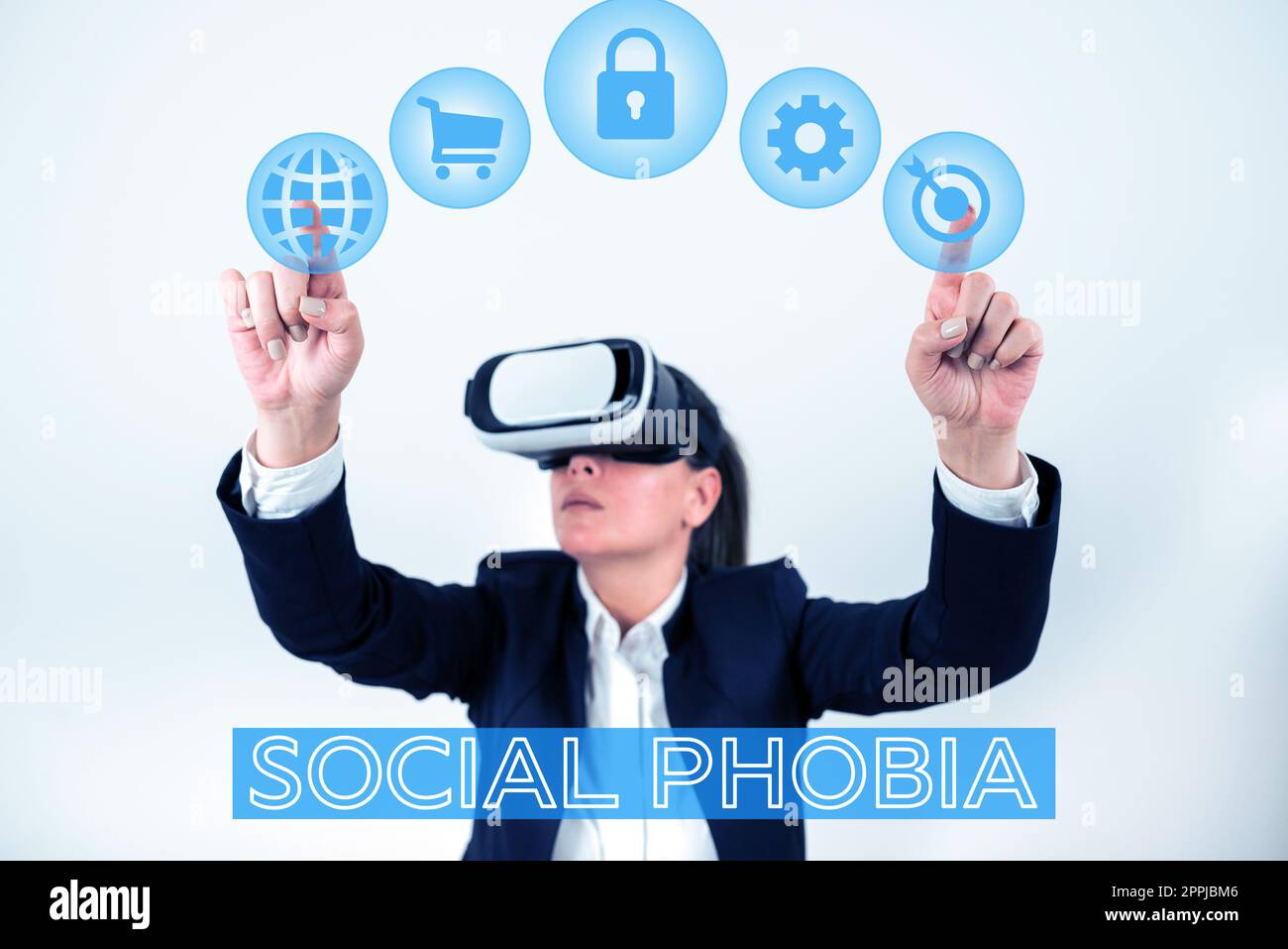 Konzeptionelle Darstellung Soziale Phobie. Geschäftsansatz überwältigende Angst vor sozialen Situationen, die beunruhigend sind Stockfoto