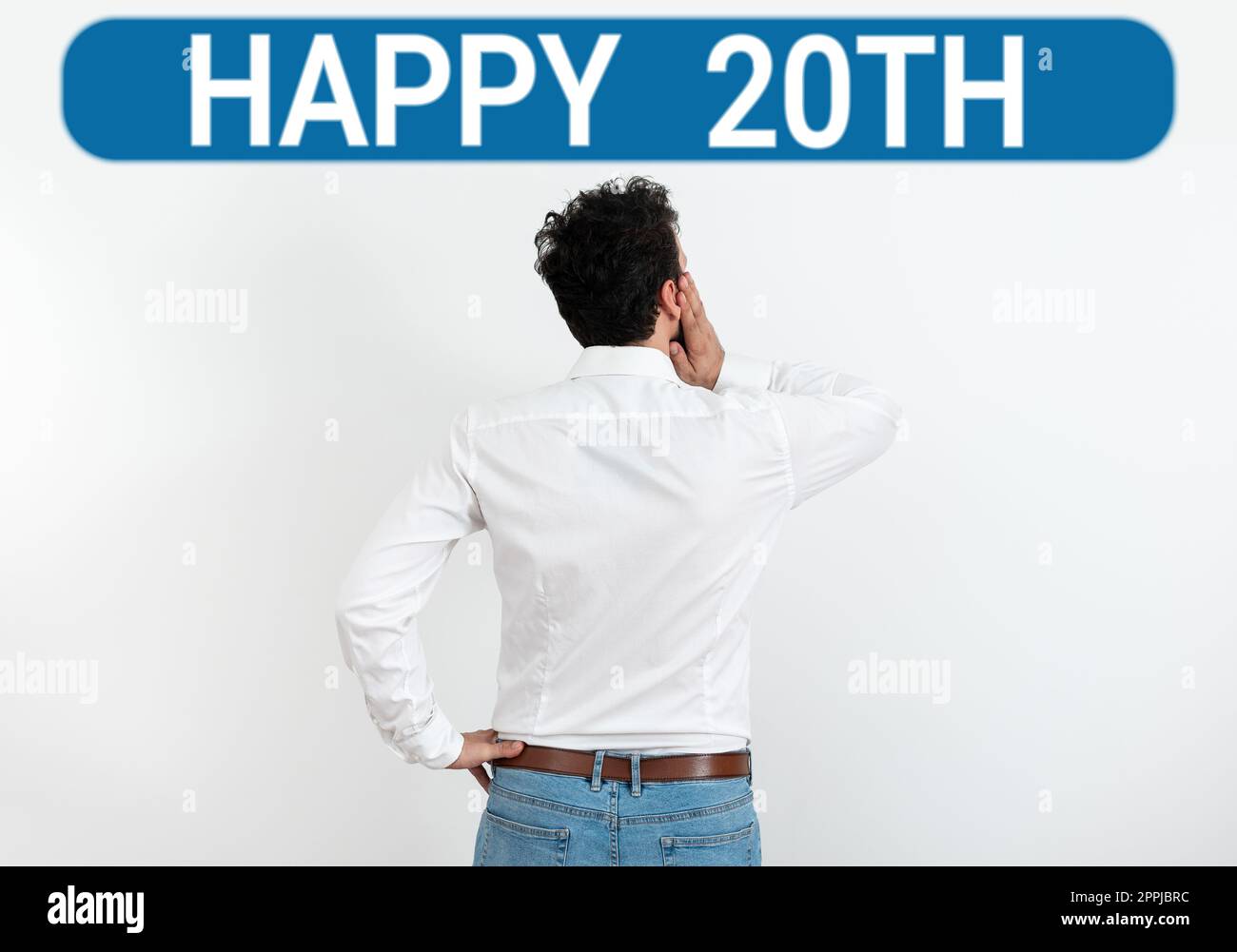 Textunterschrift präsentiert: Happy 20. Geschäftsansatz ein erfreulicher Anlass für eine besondere Veranstaltung anlässlich des 20. Jahres Stockfoto