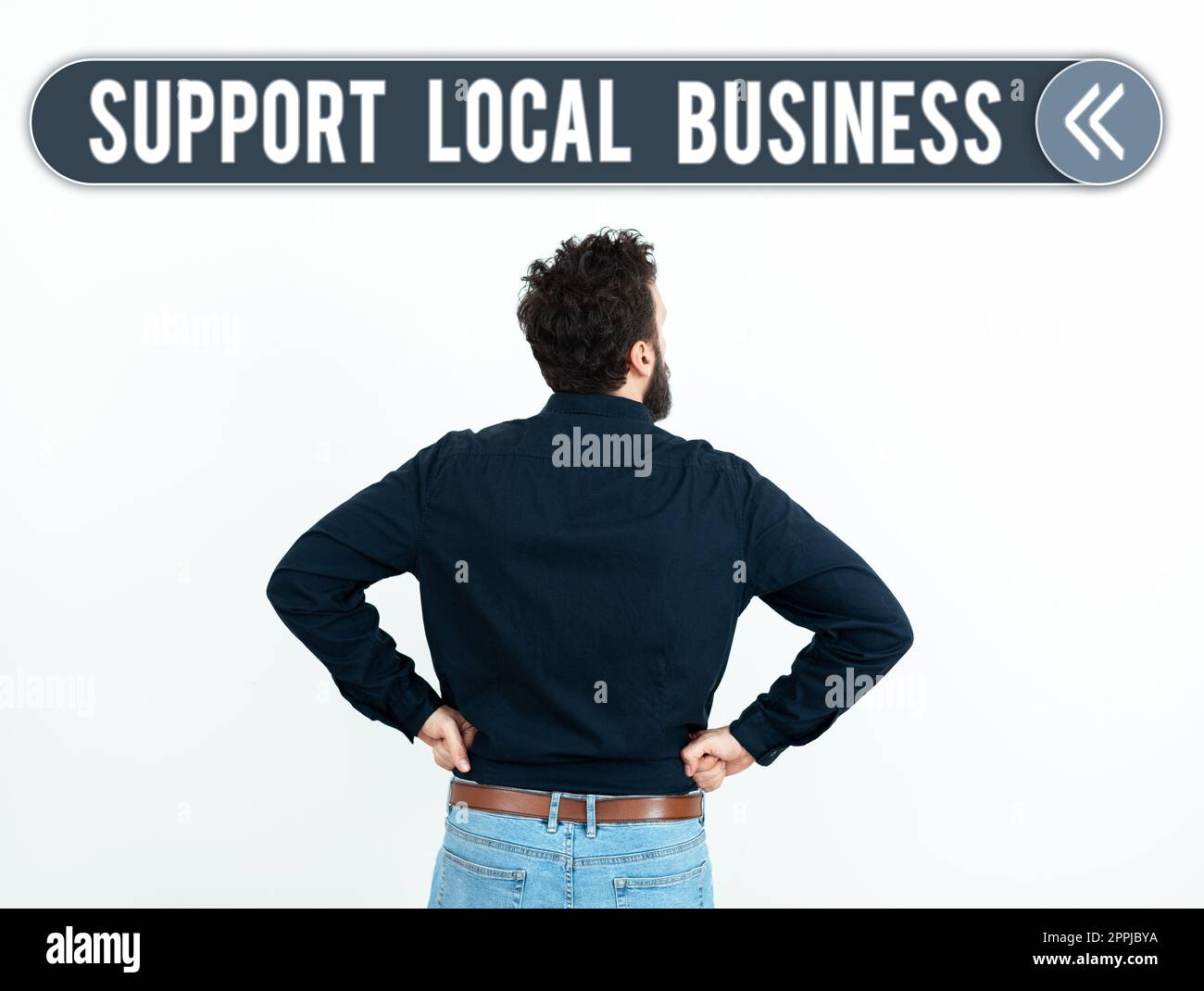 Textzeichen mit „Support Local Business“. Business Showcase steigern Sie die Investitionen in Ihrem Land oder Ihrer Stadt Stockfoto