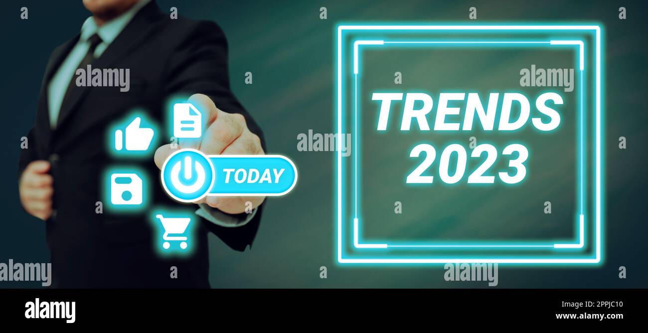 Konzeptionelle Beschriftung Trends 2023. Internet-Konzept im kommenden Jahr vorherrschende Tendenz wird online ausführlich diskutiert Stockfoto