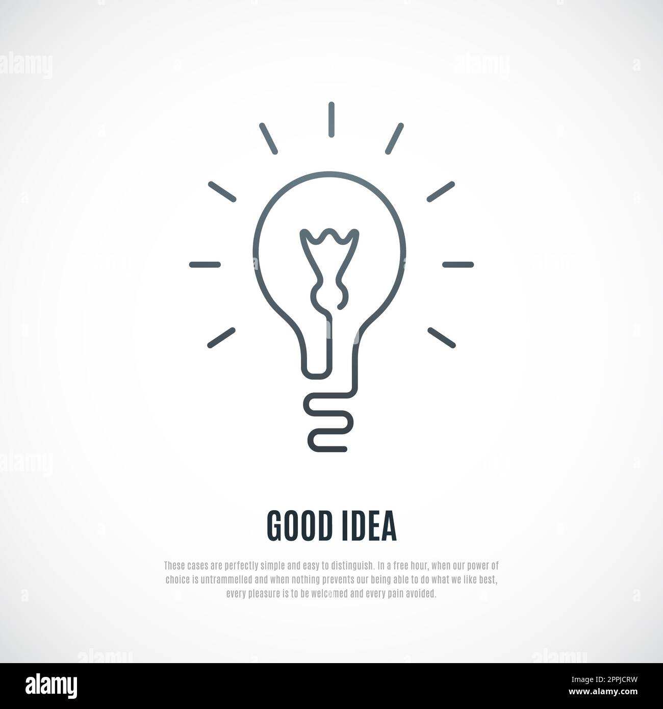 Gute Idee, Glühbirnen-Design. Ideenschild. Abbildung: Vektor-Glühlampe. Stockfoto