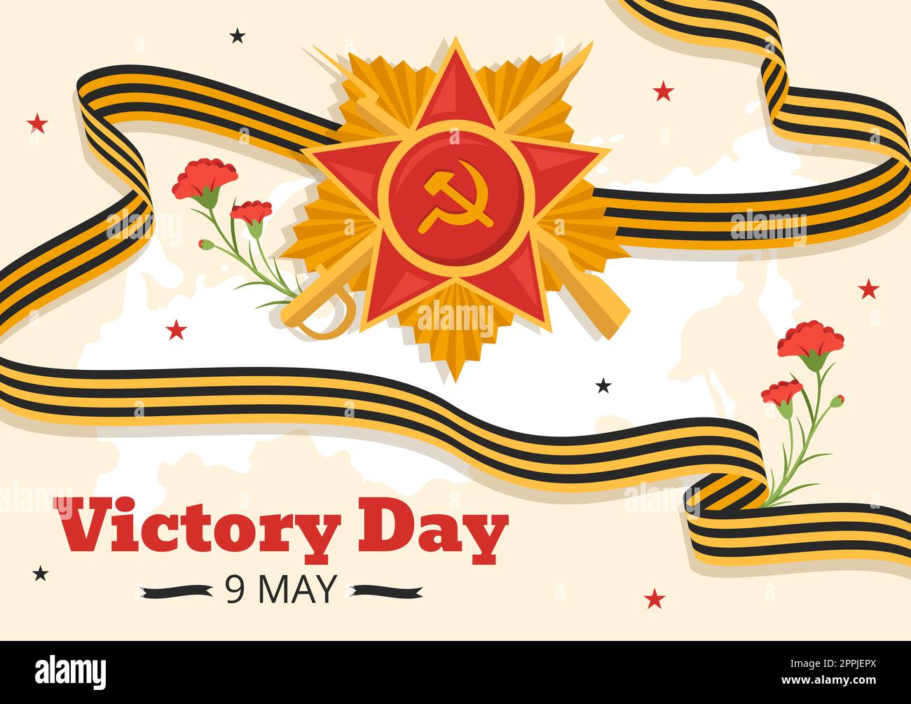 Russischer Siegesfeiertag am 9. Mai Illustration mit Medal Star of the Hero und großem Patriotischen Krieg in flachem Cartoon handgezeichnet für Landing-Page-Vorlagen Stock Vektor