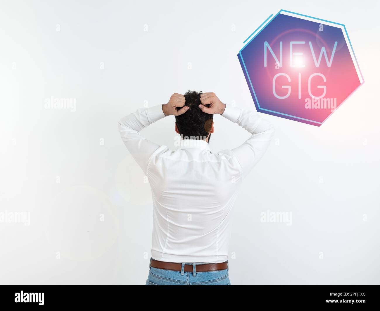 Text zeigt Inspiration New Gig. Konzeptionelles Foto, das eine reguläre Arbeit ermöglicht, um Geld zu verdienen und das Leben zu unterstützen Stockfoto