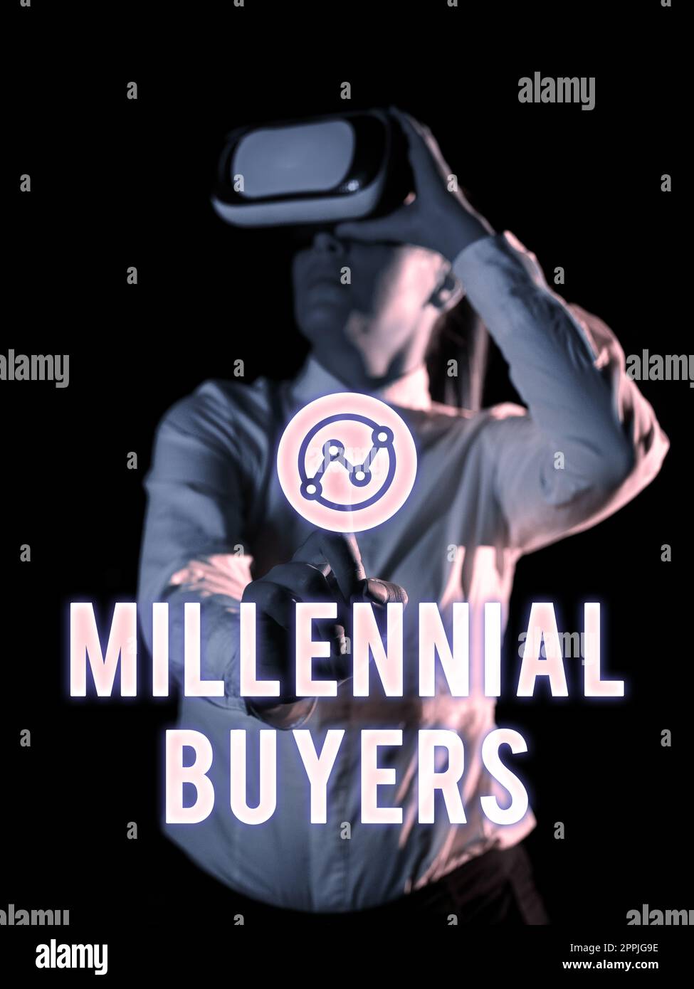 Schild mit den Millennial Buyers. Konzeptfoto Typ der Verbraucher, die an Trendprodukten interessiert sind Stockfoto