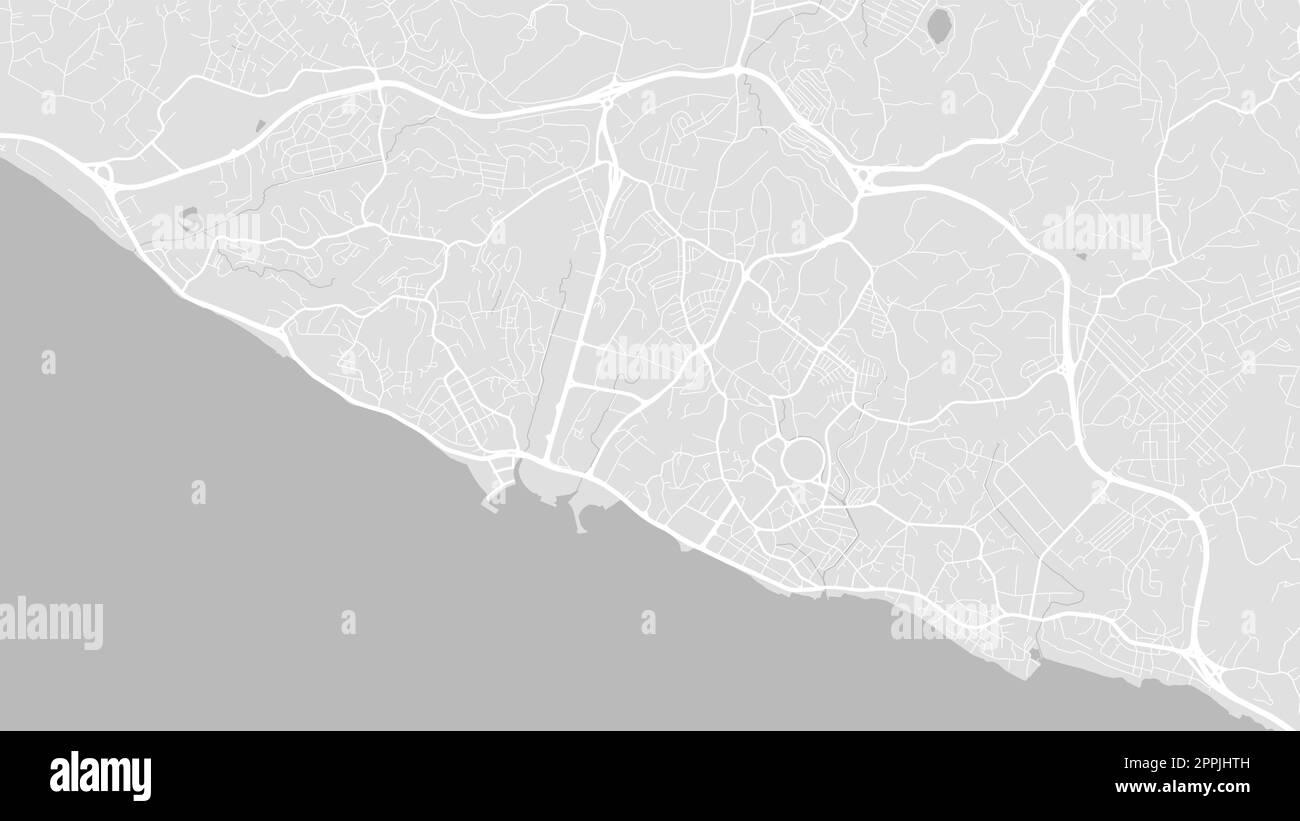 Hintergrund Karte von Libreville, Gabun, weiß-hellgraues Stadtposter. Vektorkarte mit Straßen und Wasser. Breitbildformat, digitales, flaches Design Roadma Stock Vektor