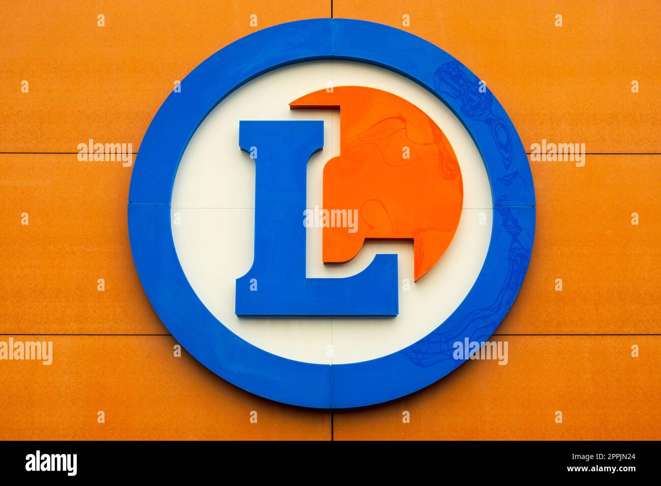 E.Leclerc-Schild, französisches Supermarkt-Logo Stockfoto