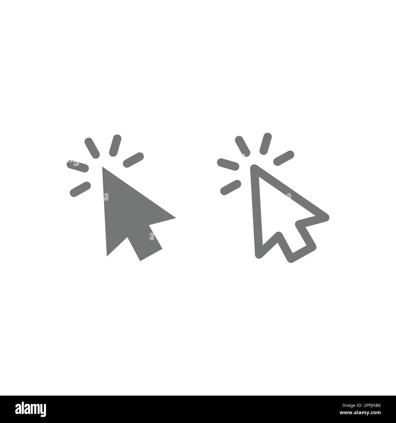 Klicken Sie mit dem Mauszeiger auf eine Linie und füllen Sie die Vektorsymbolgruppe aus. Klicken Sie mit dem Cursor auf die Umrisssy Stock Vektor