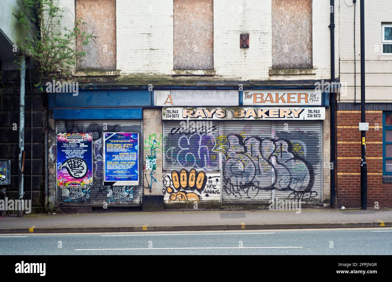 Closed Rays Bäckerei, London Road, Manchester, Lancashire, England Stockfoto