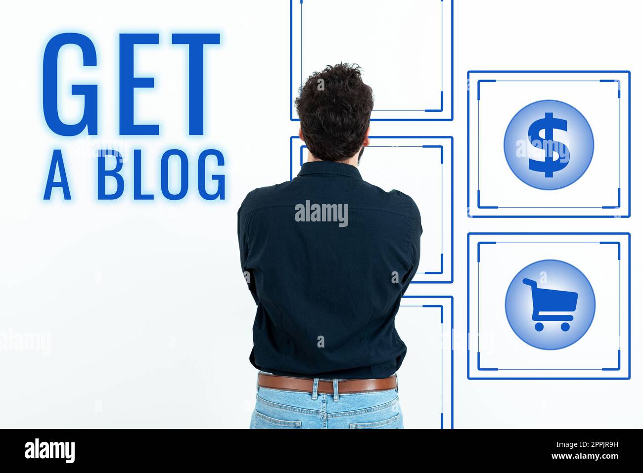 Handgeschriebenes Schild Erhalten Sie Einen Blog. Unternehmensübersicht Beginnen Sie mit dem Schreiben in sozialen Netzwerken. Bloggen Sie die moderne Kommunikation Stockfoto