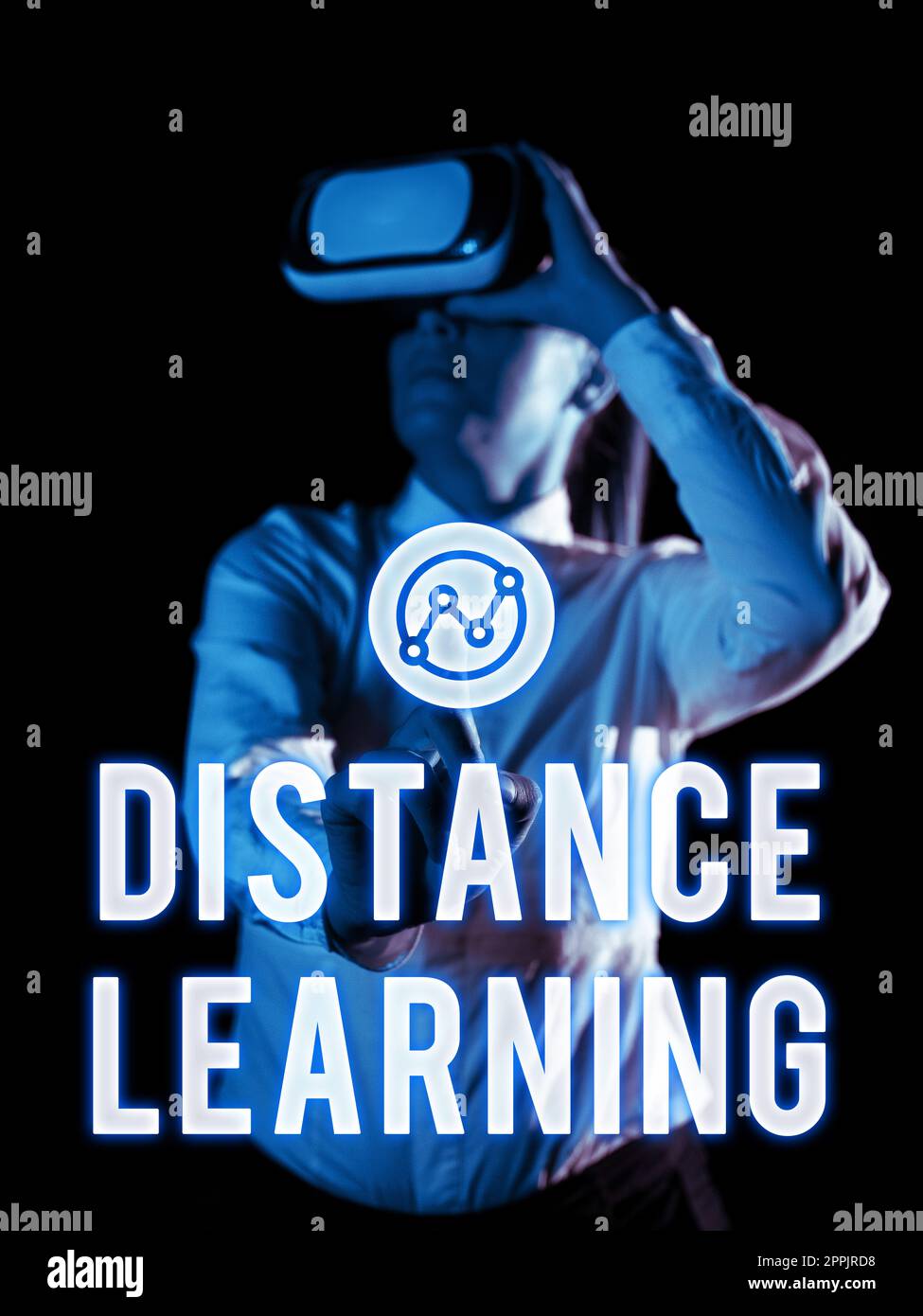 Handschriftlicher Text Distance Learning. Wort für Lehrvorträge, die per Fernzugriff über das Internet übertragen werden Stockfoto