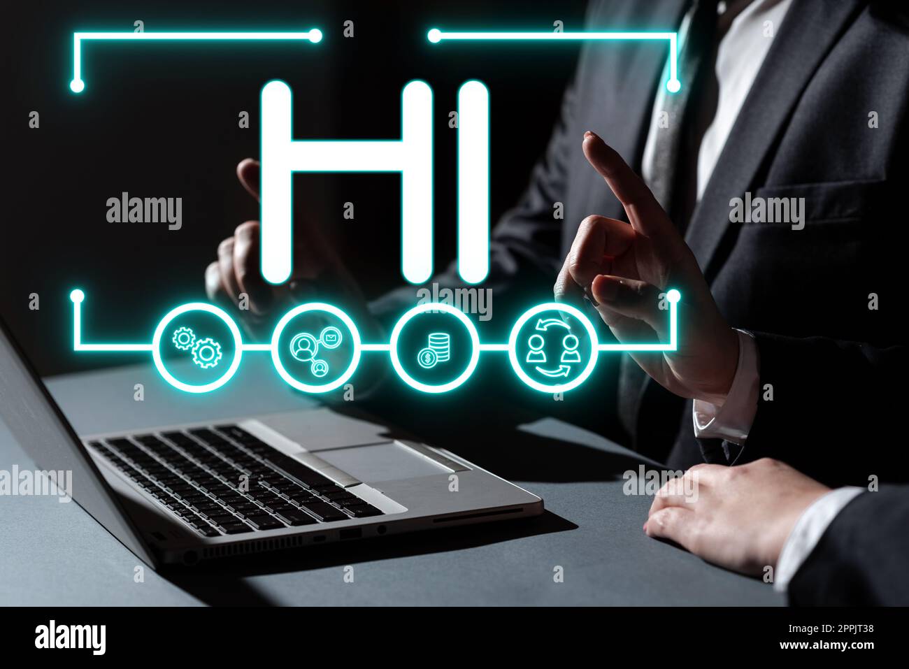 Inspiration mit Schild Hi. Geschäftsidee als Begrüßung oder als Beginn eines Telefongesprächs jemand begrüßen Stockfoto