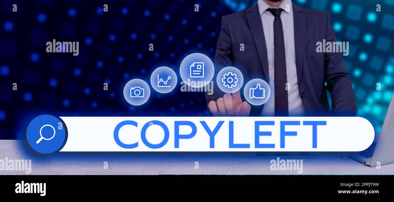 Schreiben mit Anzeige von Text Copyleft. Wort für das Recht, Software und Kunstwerke frei zu verwenden, zu modifizieren, zu kopieren und zu teilen Stockfoto