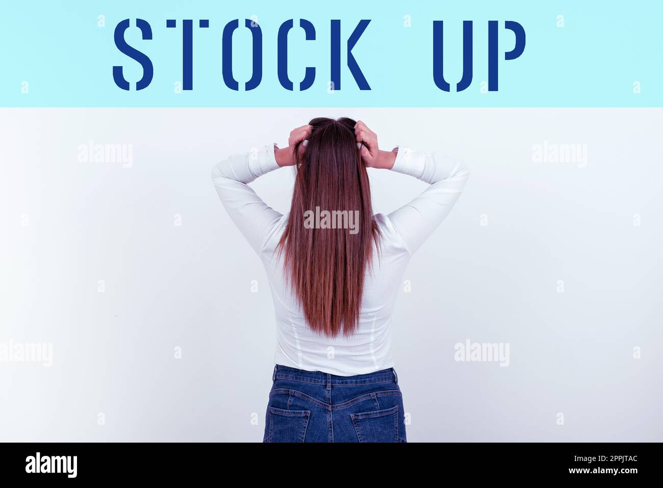 Handschriftlicher Text Auffüllen. Das Wort für große Menge kaufen etwas, damit Sie genug für die Zukunft haben Stockfoto