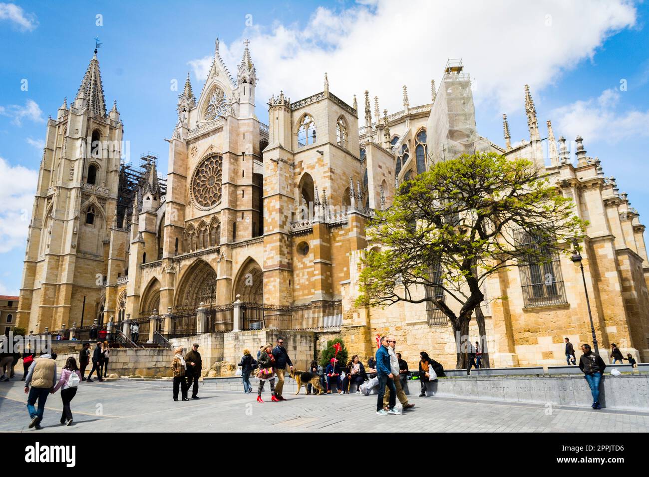 Blick auf die Kathedrale von Leon, auch bekannt als Haus des Lichts oder Pulchra Leonina Stockfoto