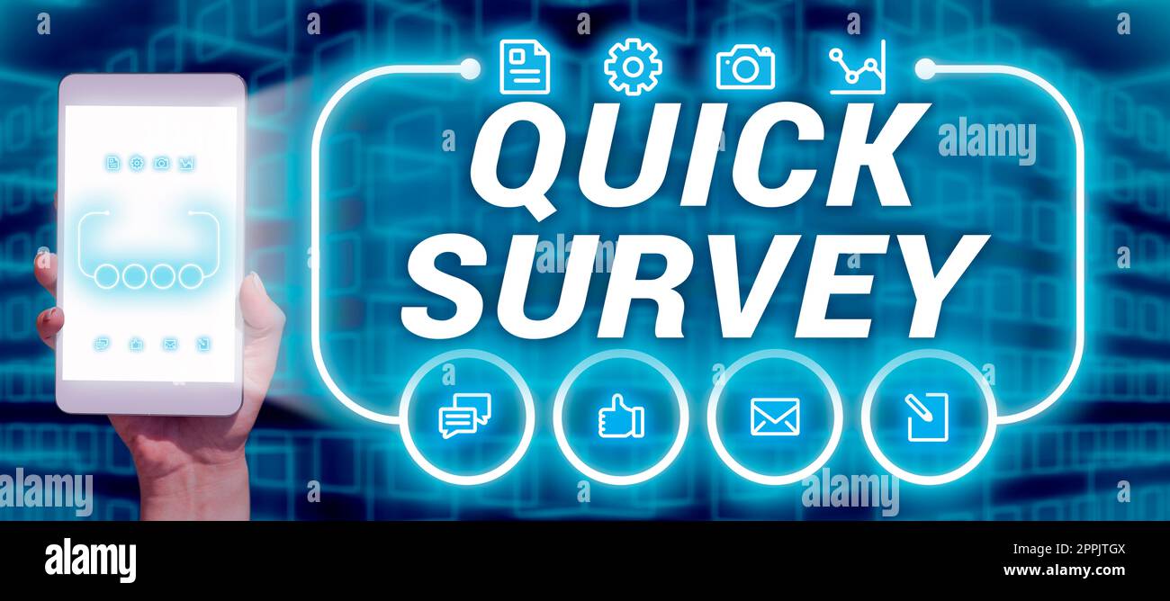 Textschild mit Quick Survey. Word for Conduct schnelle Überprüfung der Zustandswertsituation von etwas Stockfoto