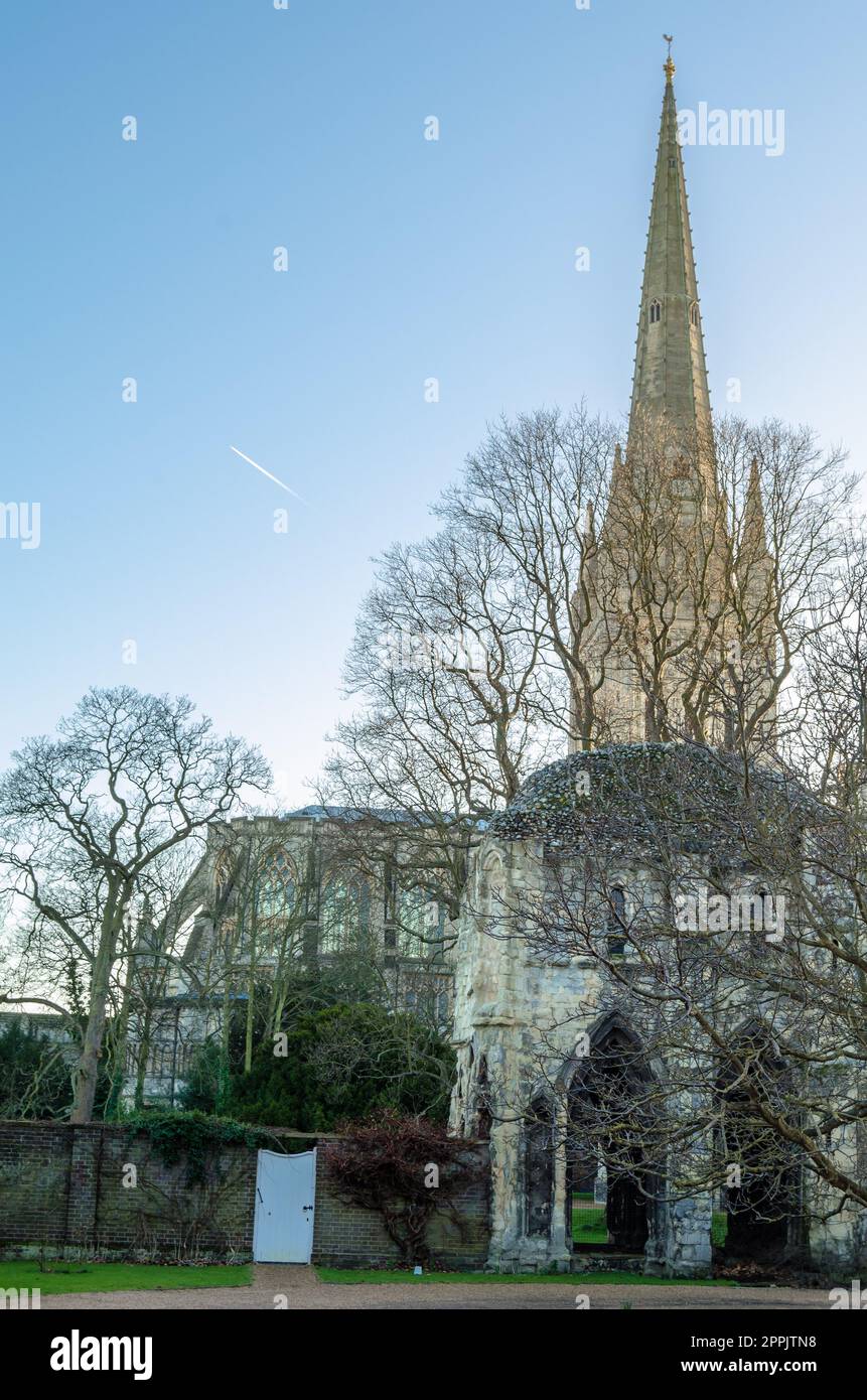 Blick auf die Kathedrale von Norwich, Großbritannien Stockfoto