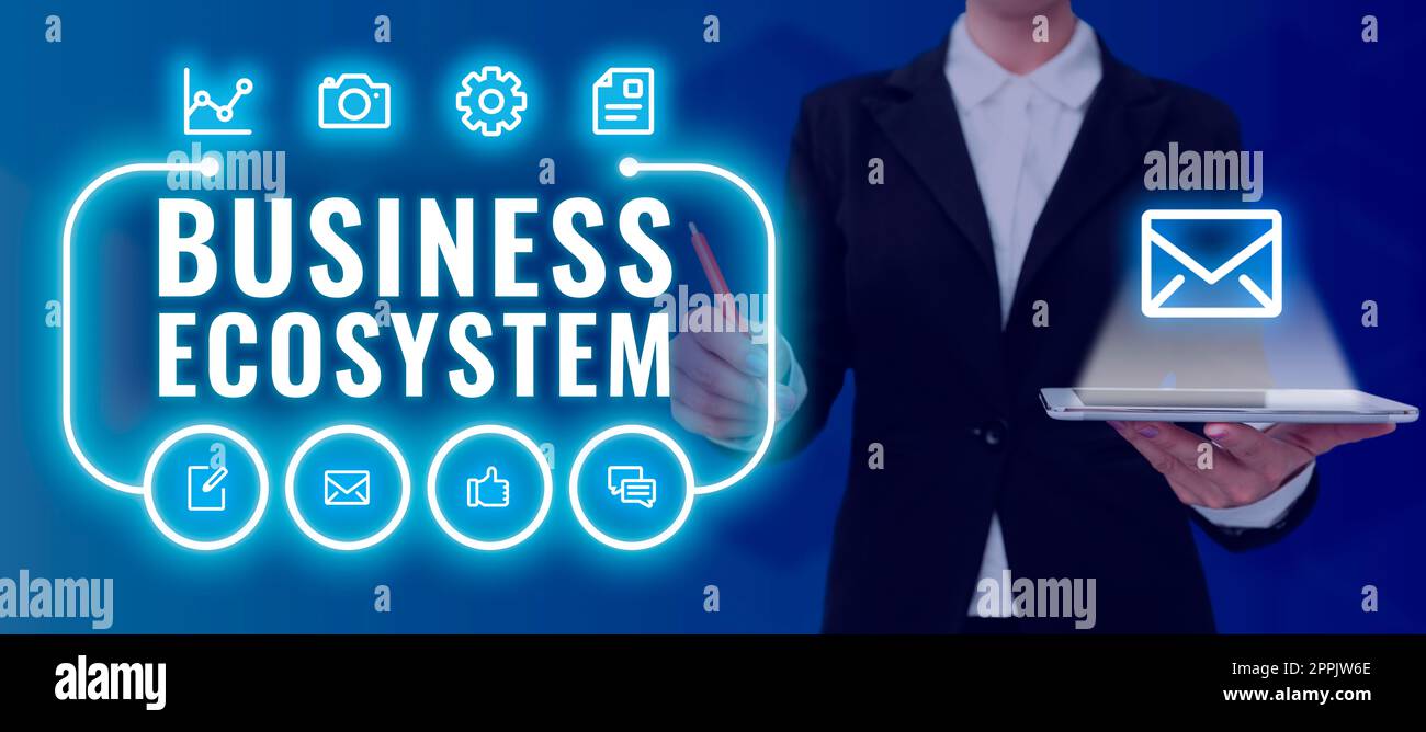 Handschriftlicher Text Business Ecosystem. Wort für „Wachstumschancen im Unternehmen entwickeln und umsetzen“ Stockfoto