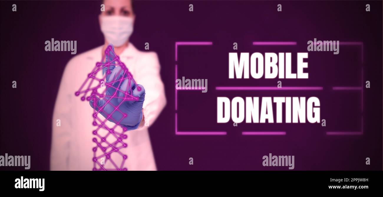 Handschriftlicher Text Mobile Spende. Ein Wort für, um etwas für eine Wohltätigkeitsorganisation oder einen anderen Zweck zu spenden, indem persönliche Geräte verwendet werden Stockfoto