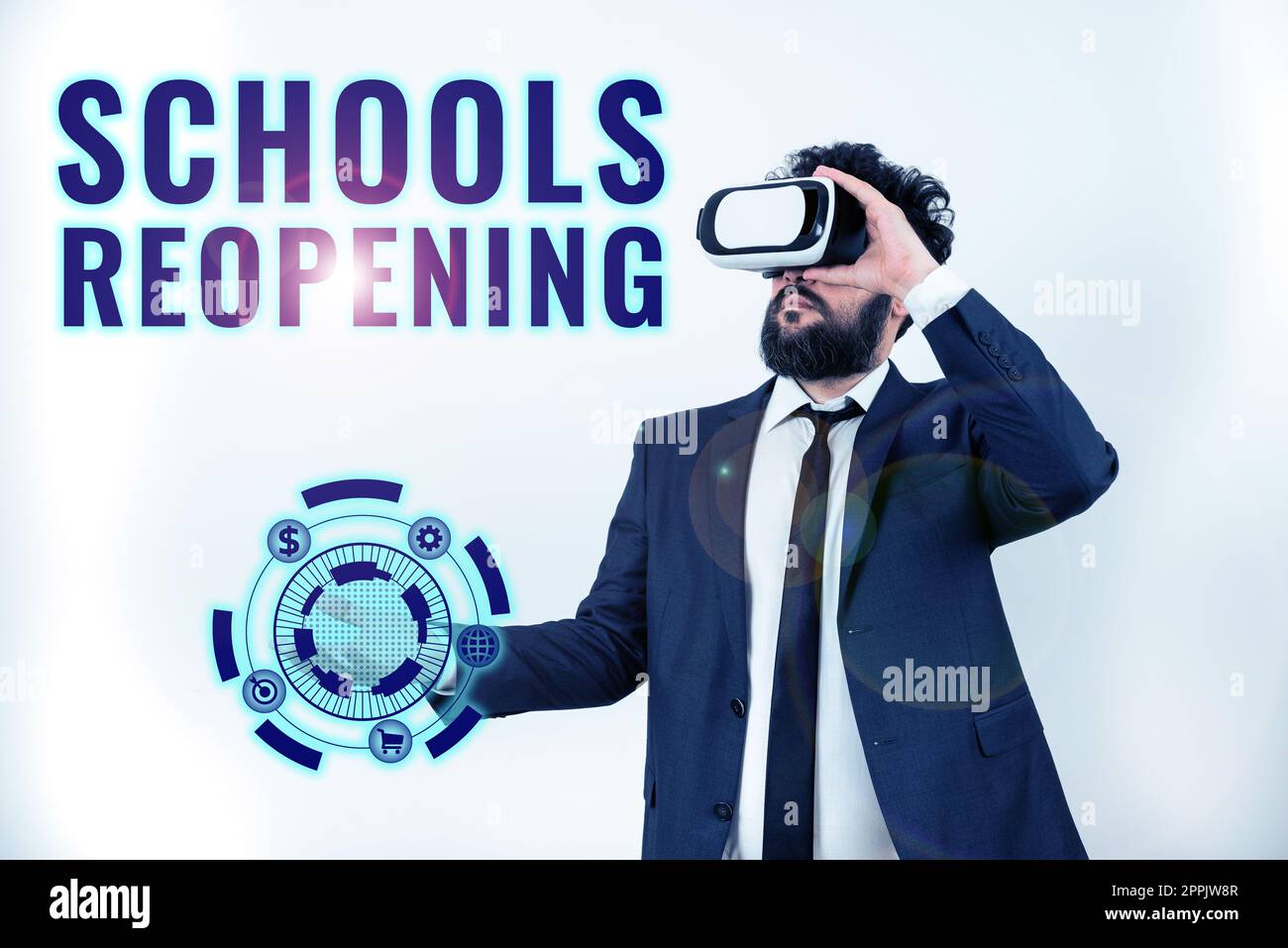 Text zur Wiedereröffnung von Inspirationsschulen. Der Business Showcase-Unterricht ist vorerst am Ende des Schultages vorbei Stockfoto