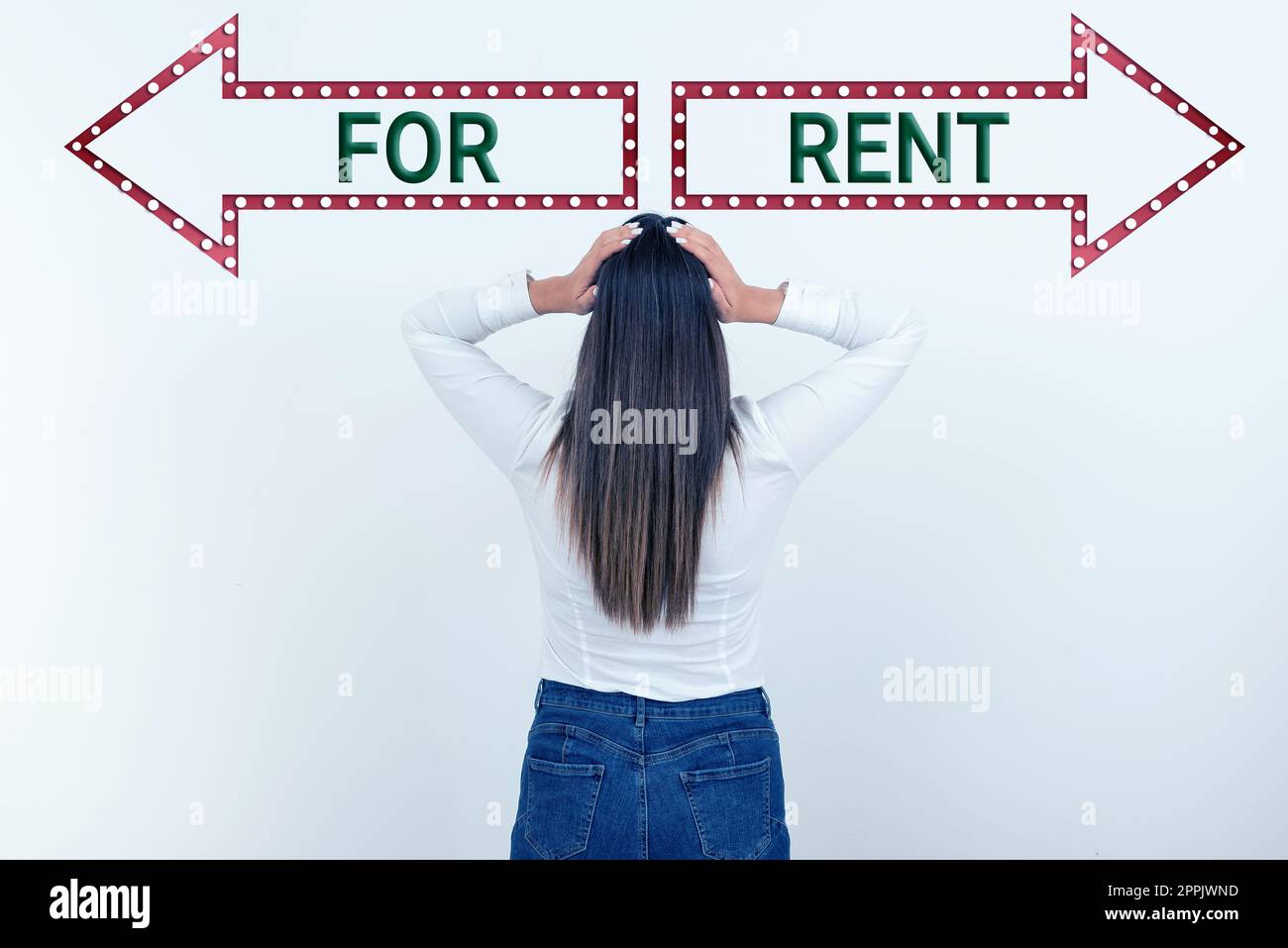 Schild mit Anzeige für Miete. Business-Schaufenster, wenn Sie Immobilien für den Kauf vorübergehend zur Verfügung stellen Stockfoto
