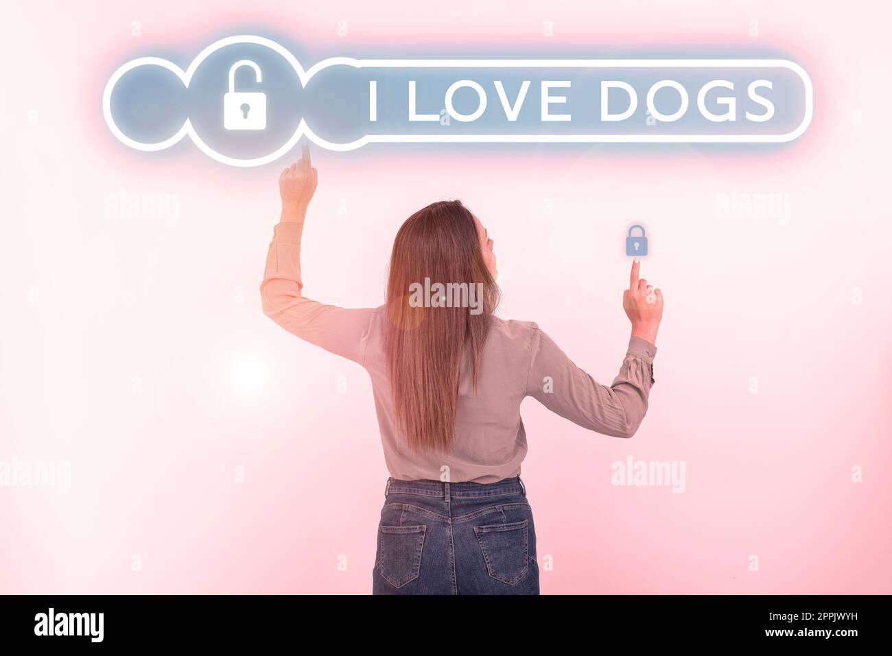 Textzeichen mit „I Love Dogs“. Das Geschäftskonzept hat gute Gefühle gegenüber Eckzähnen, um Haustiere zu mögen Stockfoto