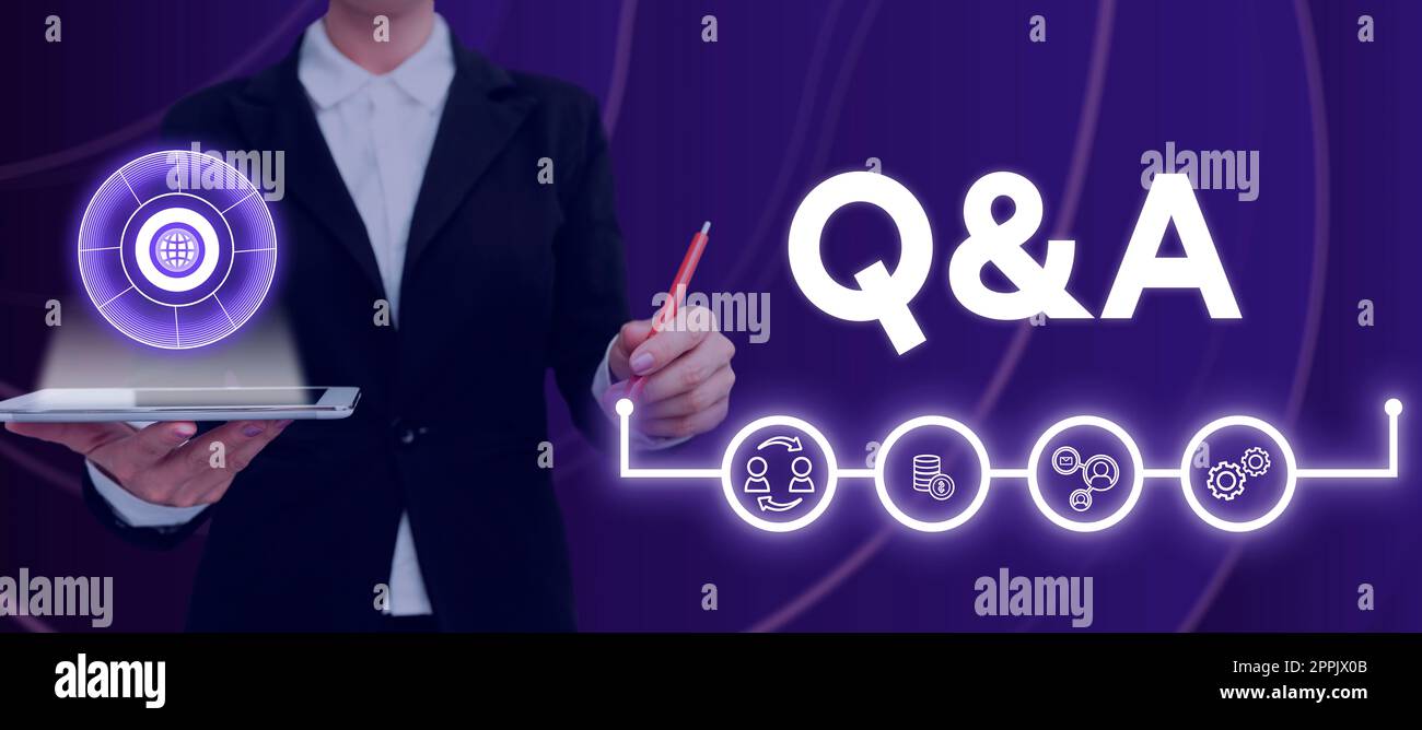 Konzeptunterschrift Q A. Geschäftsansatz definiert als gestellte Fragen und Antworten Stockfoto