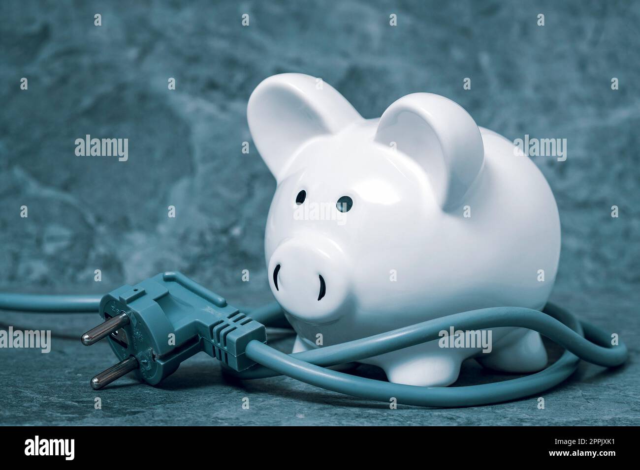 Elektrostecker und Sparschwein Stockfoto