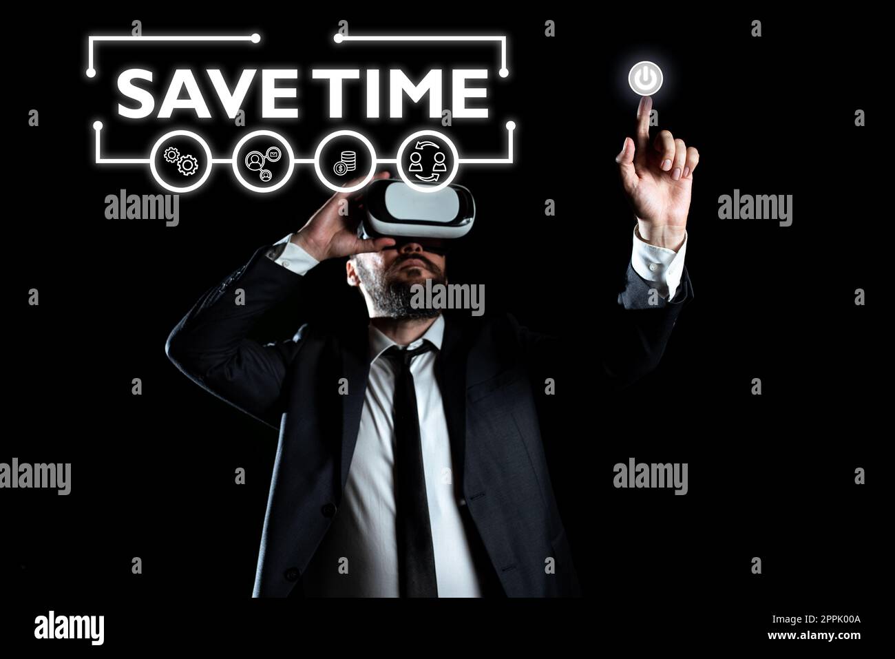 Textzeichen mit „Zeit sparen“. Geschäftsidee, etwas effizienter zu machen, sodass weniger Zeit erforderlich ist Stockfoto