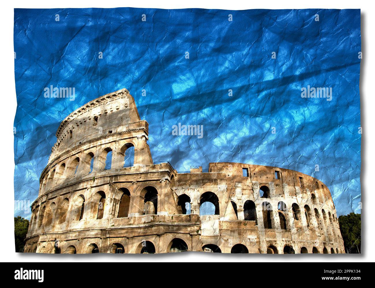 Italien, Rom - römisches Kolosseum mit blauem Himmel, das berühmteste italienische Wahrzeichen. Stockfoto