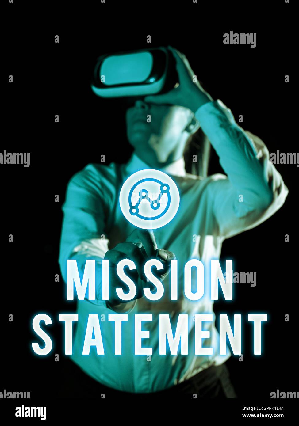 Handschriftliches Schild „Mission Statement“. Wort für eine formelle Zusammenfassung der Ziele und Werte eines Unternehmens Stockfoto