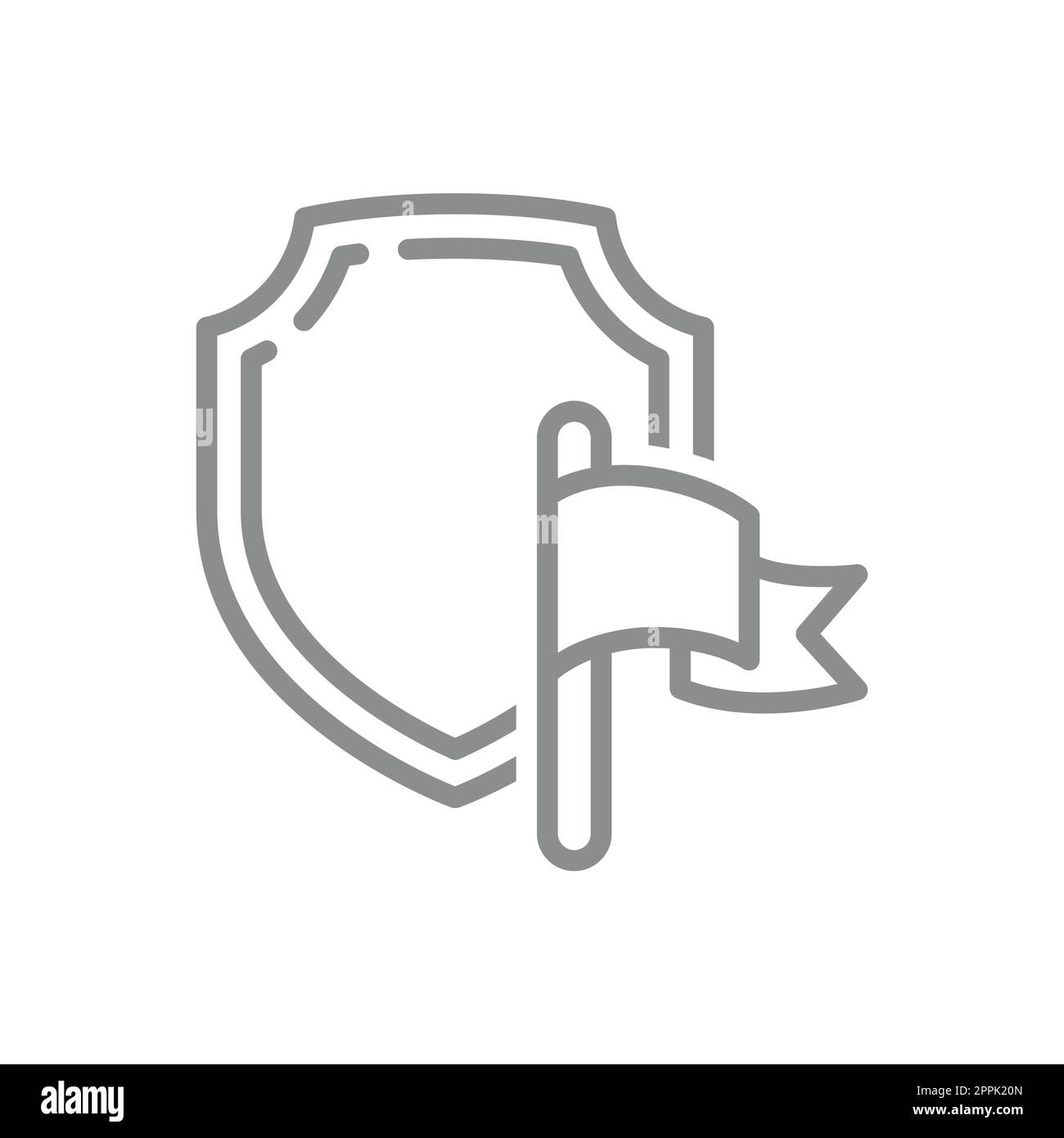 Vektorsymbol für Schild und Flaggenlinie. Symbol für Datenschutzverletzung, Sicherheit und Sicherheit. Stock Vektor