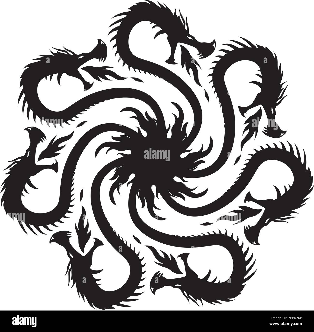 Hydra, sieben Köpfe, Kreatur geboren aus dem Feuer - Team- oder Crew-Logo Stock Vektor