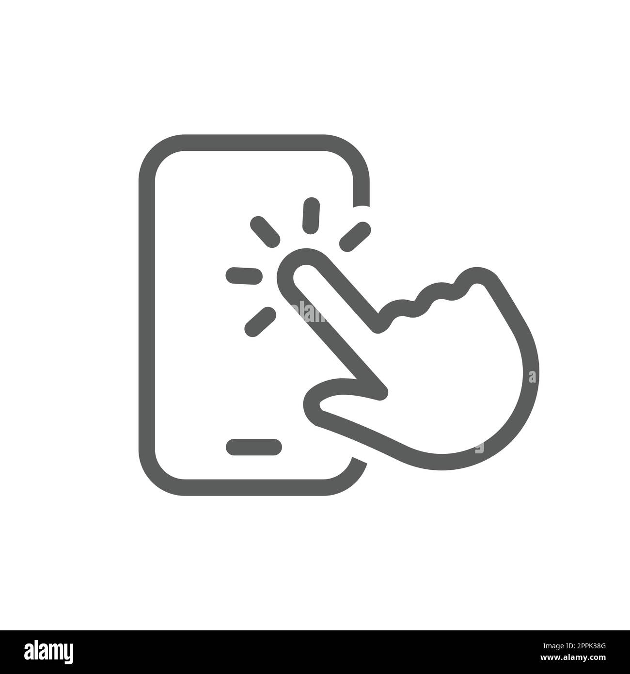 Touchscreen und Vektorsymbol für Handlinie. Klicken und tippen Sie auf das Kontursymbol des Smartphone-Bildschirms. Stock Vektor
