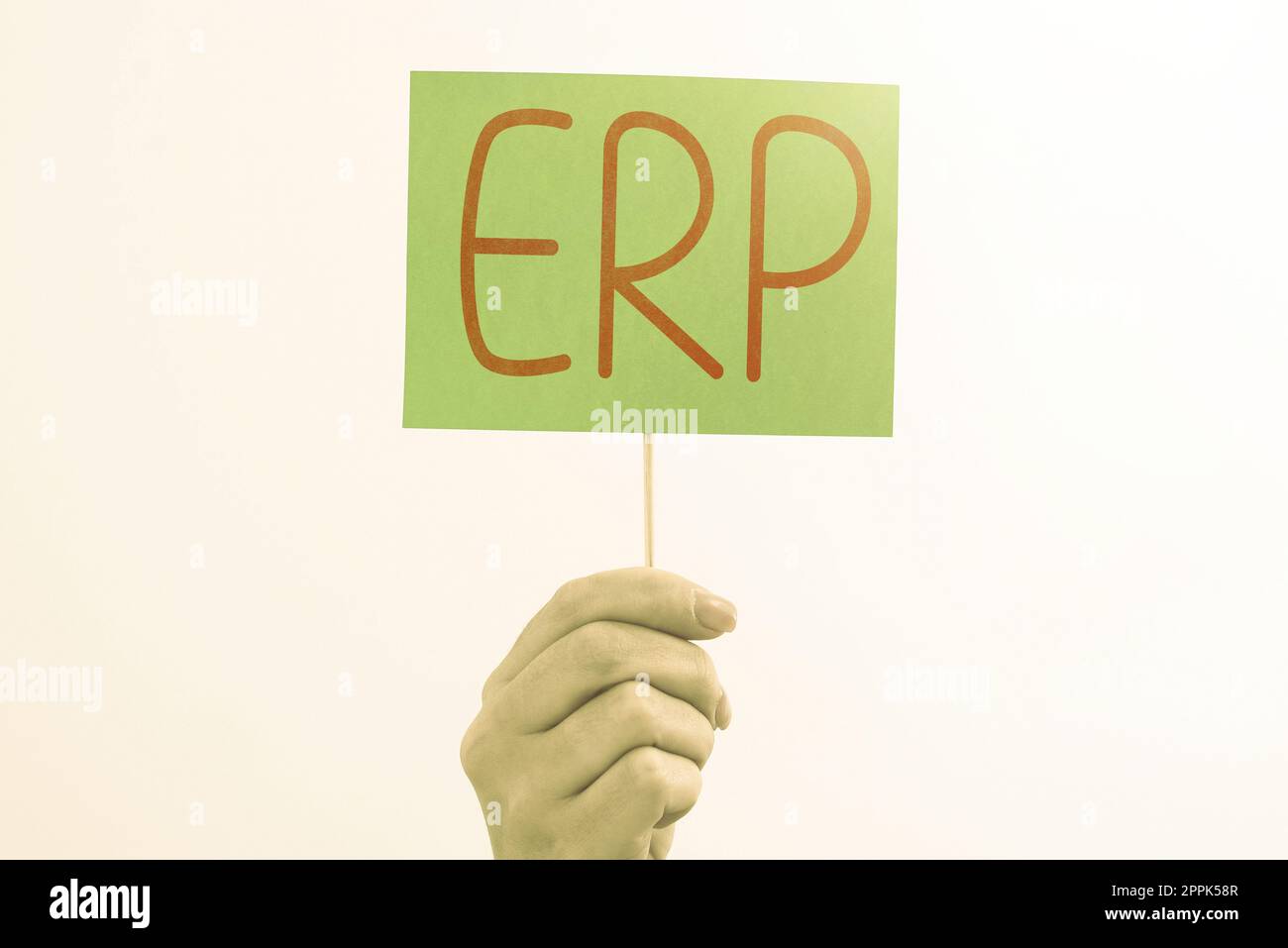 Schreiben mit Anzeige von Text-ERP. Word für Enterprise Resource Planning zentralisierte Datenbank für Geschäftsprozesse Stockfoto