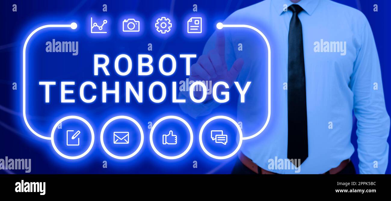 Inspiration zeigt Zeichen Robot Technology. Business Showcase Methoden, die Vertriebsmitarbeiter nutzen, um Umsatz zu generieren Stockfoto