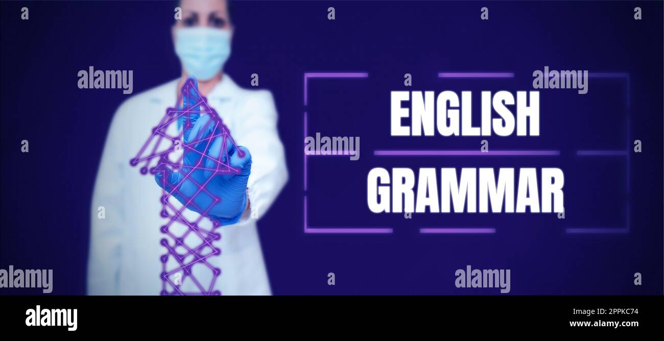 Handschriftliches Schild englische Grammatik. Die Kurse zum Thema Internetkonzepte decken alle Ebenen der englischen Sprache und des Schreibens ab Stockfoto