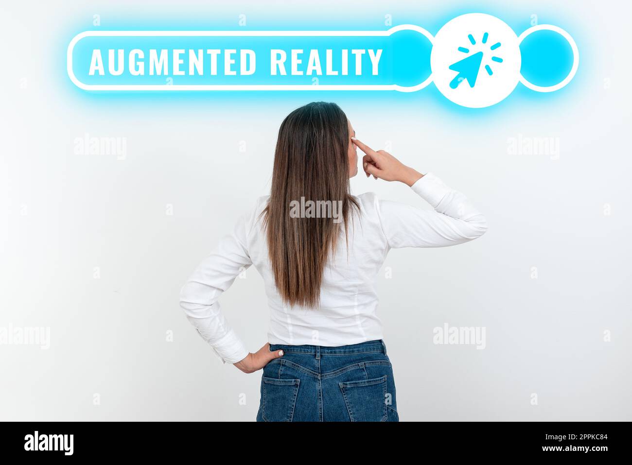 Konzeptionelle Darstellung Augmented Reality. Technologie für Geschäftsideen, die Computerbilder in der realen Welt aufzwingt Stockfoto