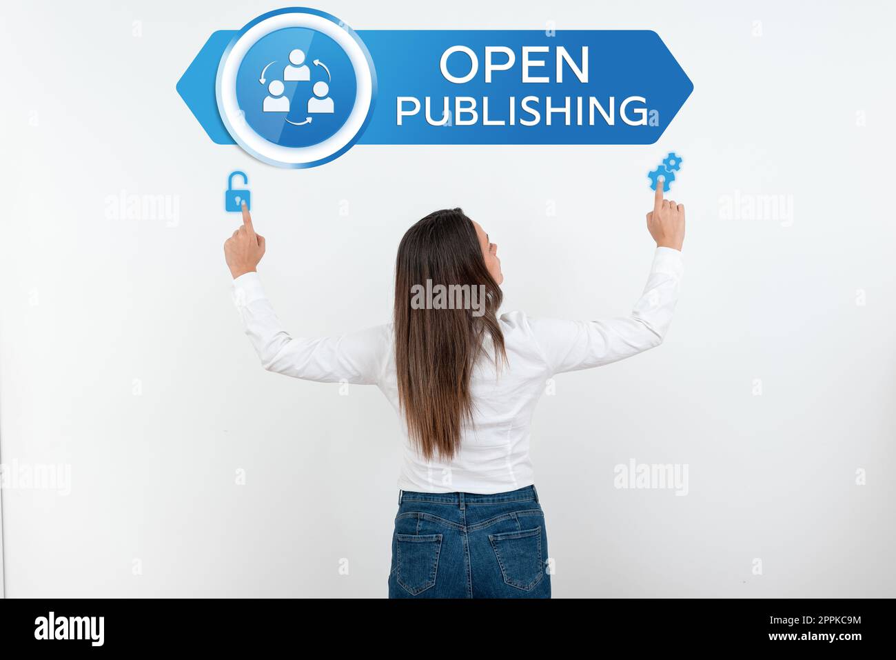 Text mit Inspiration Open Publishing. Online-Zugang zu vielen öffentlich zugänglichen und vergriffenen Büchern für Geschäftsideen Stockfoto